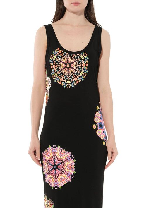 Image of a model wearing Dress. Productname: GIVENCHY Podium Robe Dress with Print in Black colour by brand - GIVENCHY