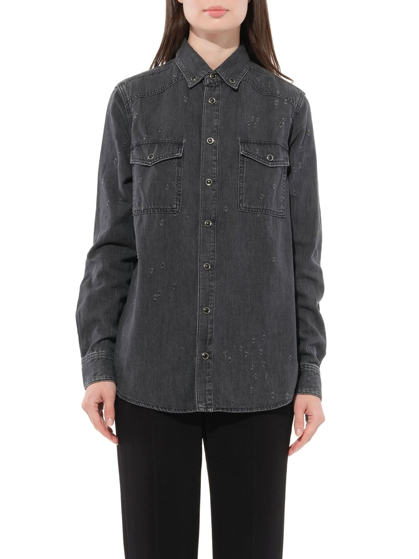 Image of a model wearing Tops. Productname: GIVENCHY Shirt in Grey colour by brand - GIVENCHY