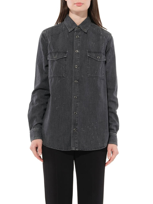 Image of a model wearing Tops. Productname: GIVENCHY Shirt in Grey colour by brand - GIVENCHY