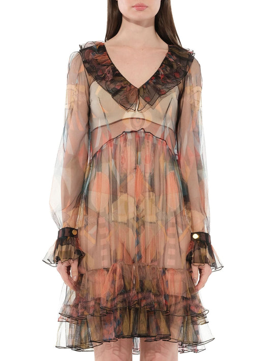 Image of a model wearing Dress. Productname: GIVENCHY Short Dress in Sheer Multicolour colour by brand - GIVENCHY