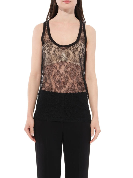 Image of a model wearing Tops. Productname: GIVENCHY Sleveless Sheer Top in Black colour by brand - GIVENCHY