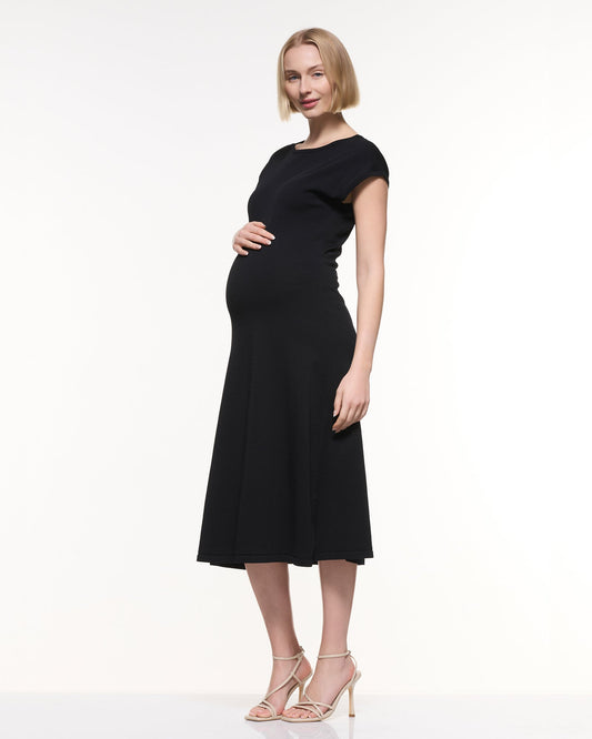 Image of Dresses. Product name - Grace Cap Sleeve Dress in Black colour by brand - Soon Maternity