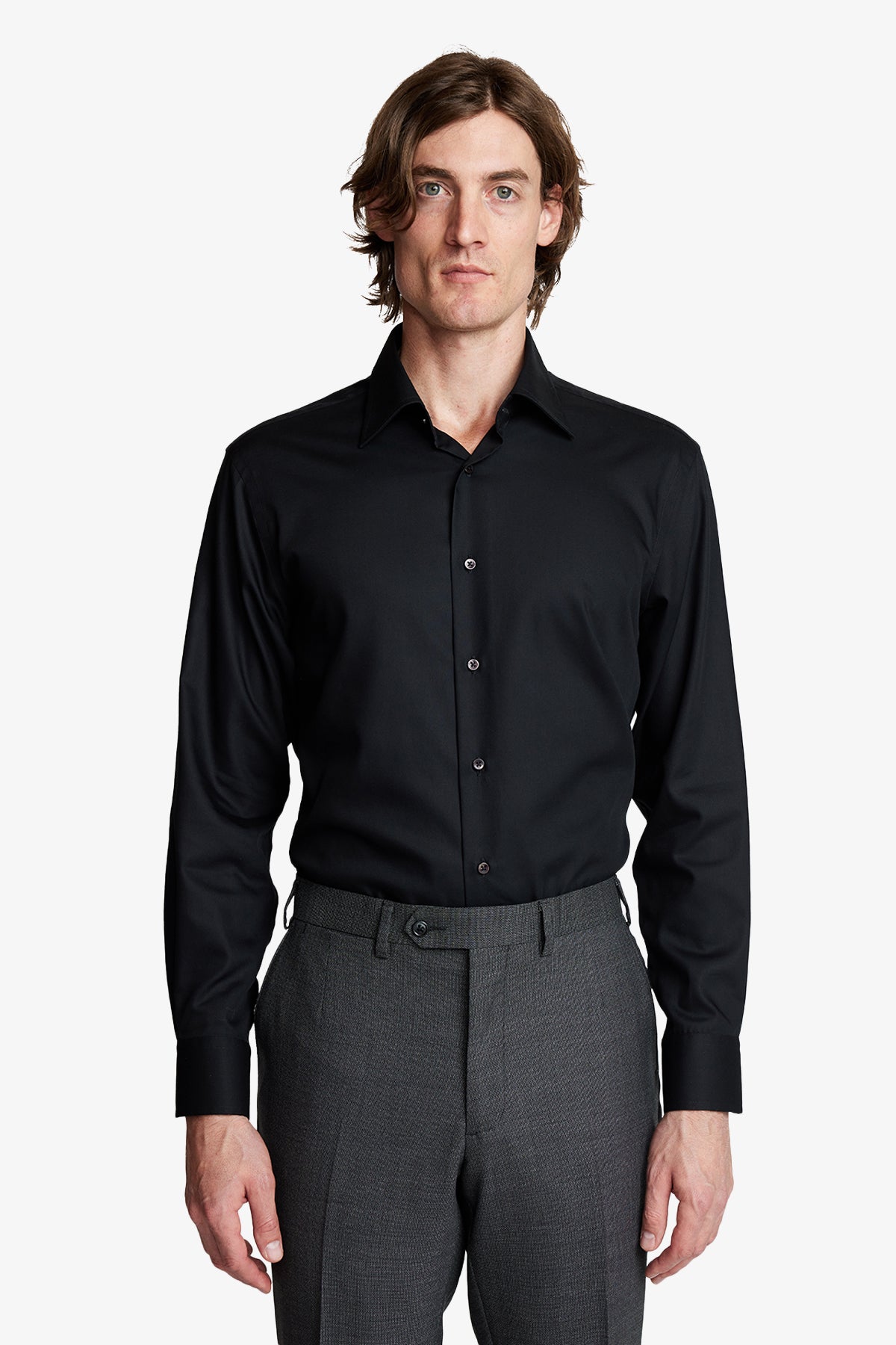 Image of Shirts. Product name - Gus Formal Shirt Black Twill in Black colour by brand - Anthony Squires