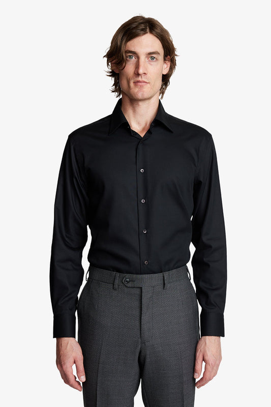 Image of Shirts. Product name - Gus Formal Shirt Black Twill in Black colour by brand - Anthony Squires