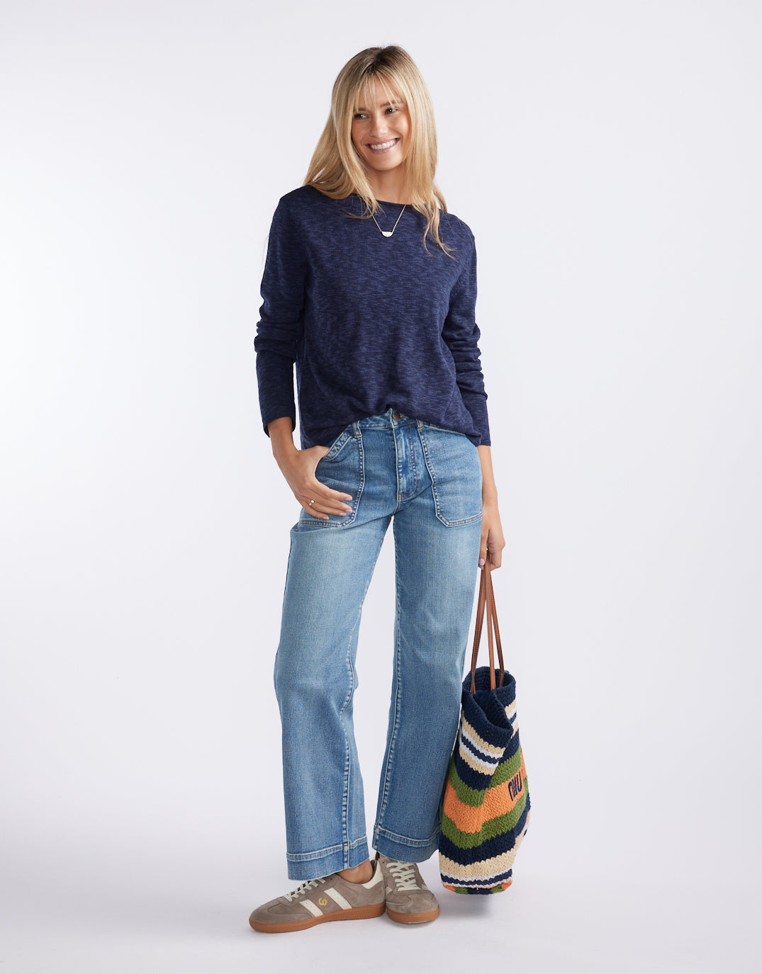 White by FTL Harper Sweater (Navy)