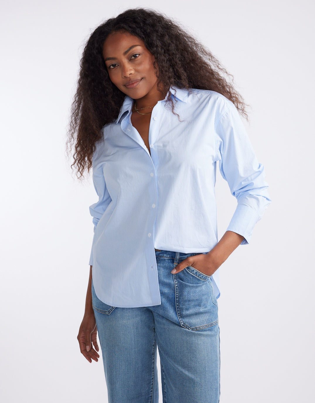 White & Co. Hayley Classic Shirt (Blue Thin Stripe)