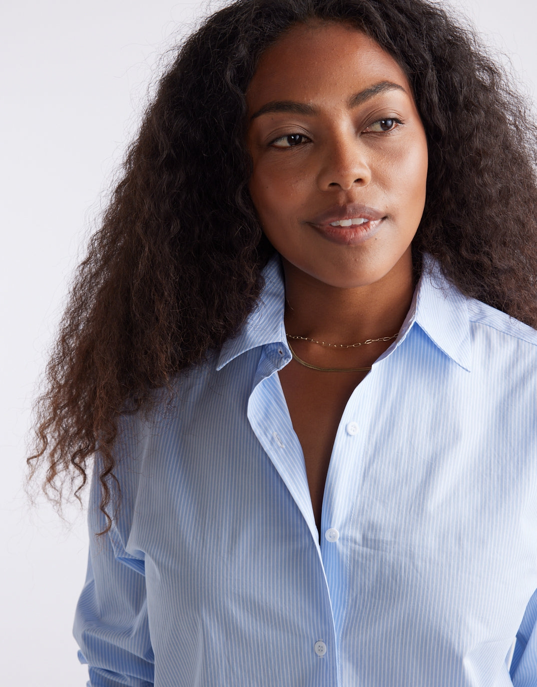 White & Co. Hayley Classic Shirt (Blue Thin Stripe)