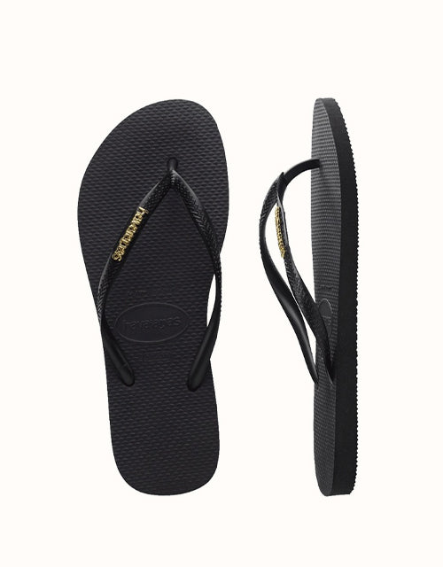 Havaianas® Slim Metal Logo Thongs (Black/Gold)
