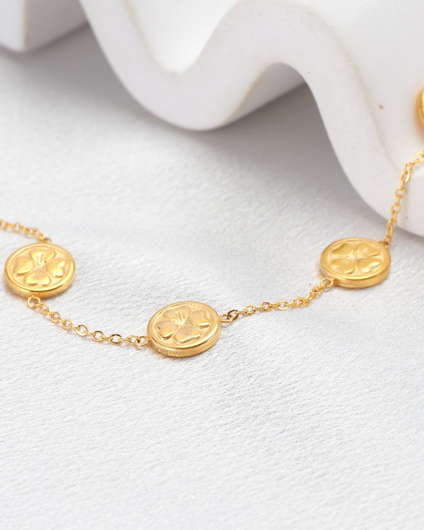 Image of Accessories. Productname: Thalia Gold Clover Chain Bracelet in Gold colour by brand - Heychic
