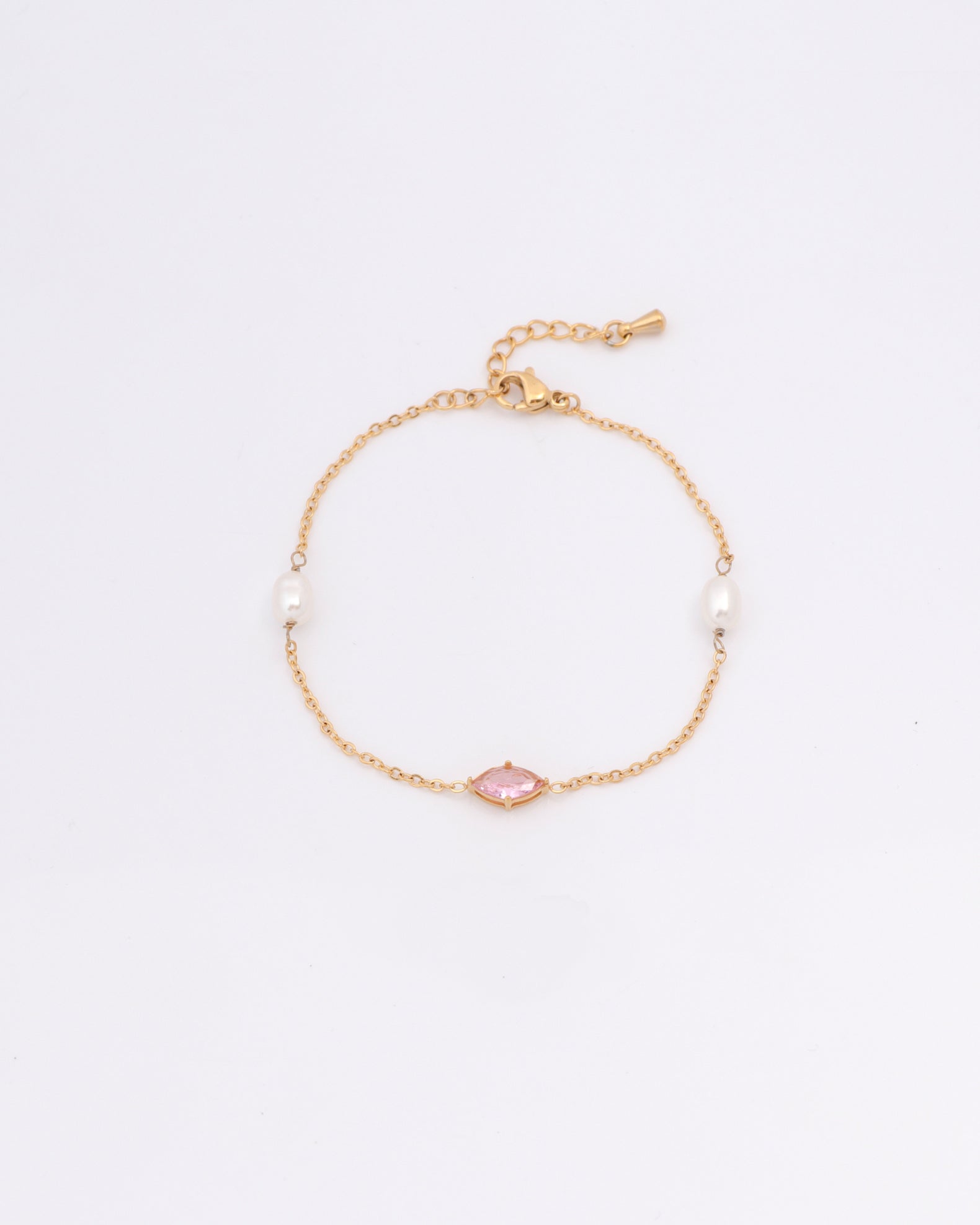 Image of Accessories. Product name - Rose Pink Zirconia and Pearl Bracelet in Pink colour by brand - Heychic
