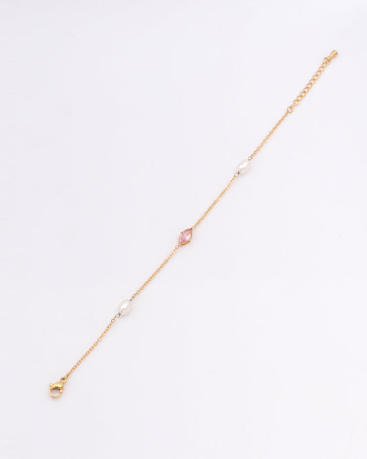 Heychic Rose Zirconia and Pearl Bracelet (Pink)