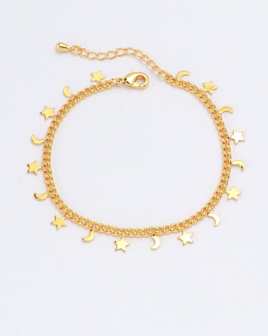 Image of Accessories. Productname: Moon and Stars Gold Bracelet in Gold colour by brand - Heychic