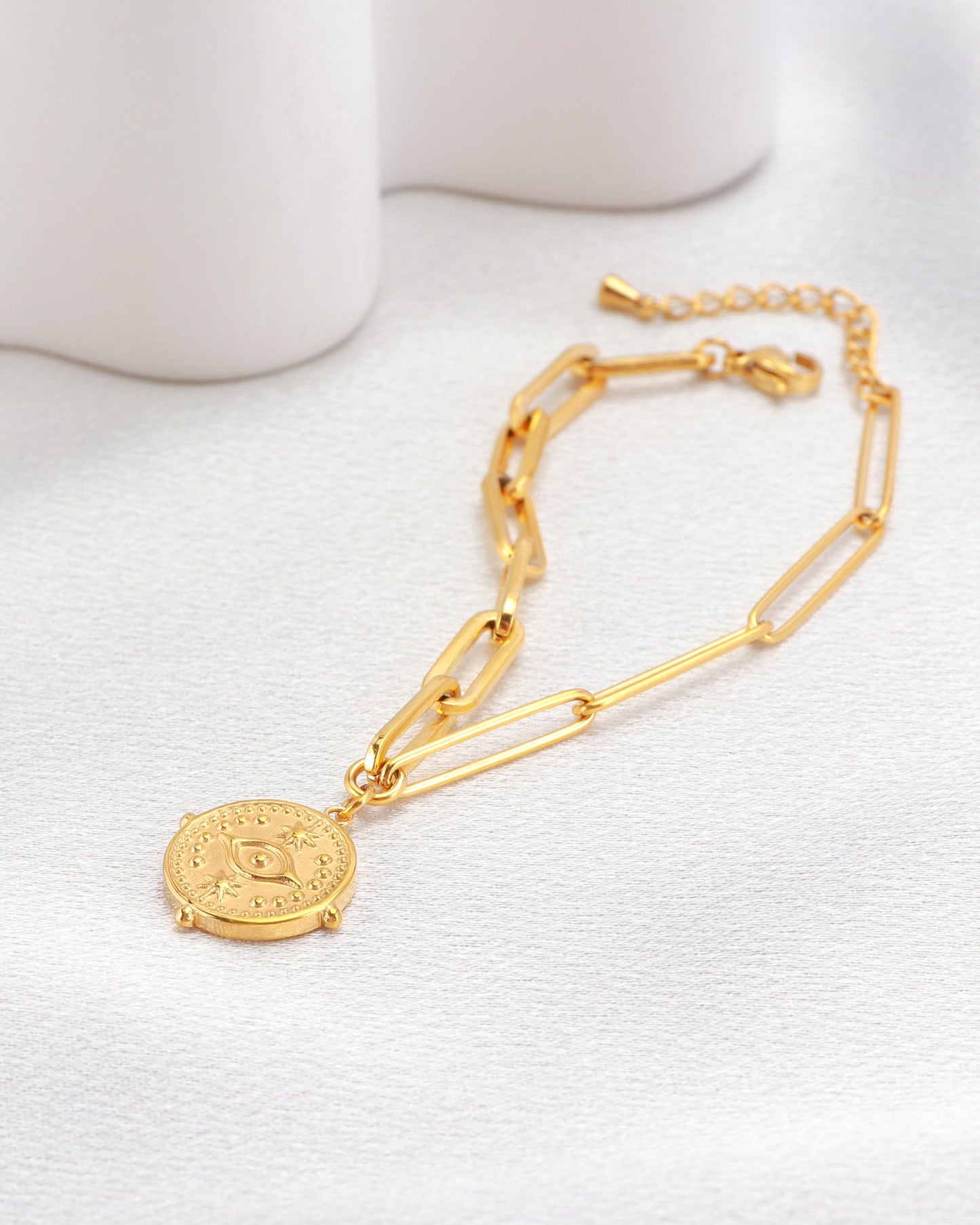 Heychic Evil Eye Coin Chain Bracelet (Gold)