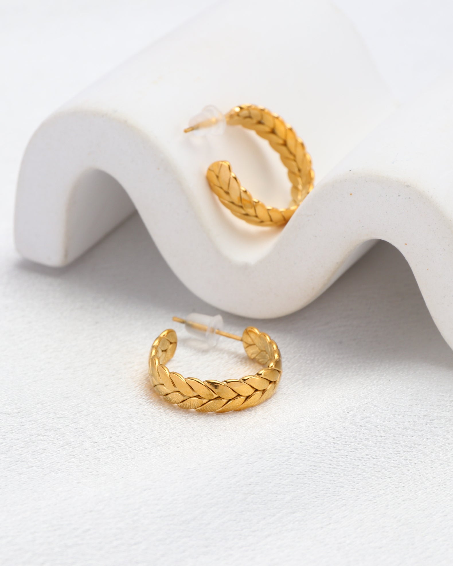 Image of Accessories. Product name - Maya Gold Weaved Half Hoop Earrings in Gold colour by brand - Heychic