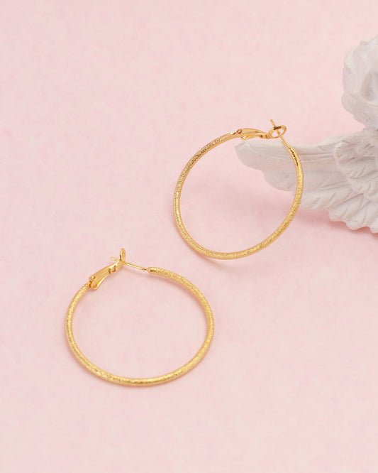 Image of Accessories. Productname: Lucia Gold Textured Hoop Earrings in Red colour by brand - Heychic