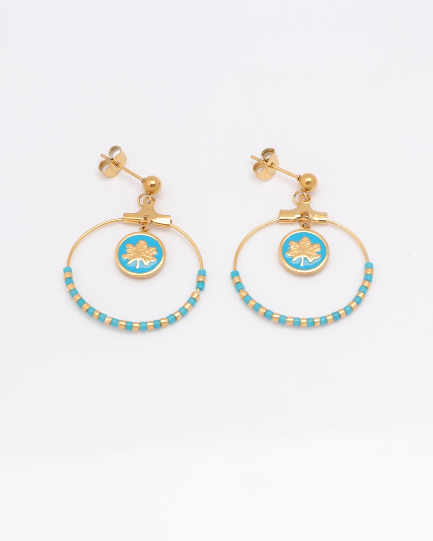 Heychic Azura Gold Leaf and Bead Earrings (Blue)