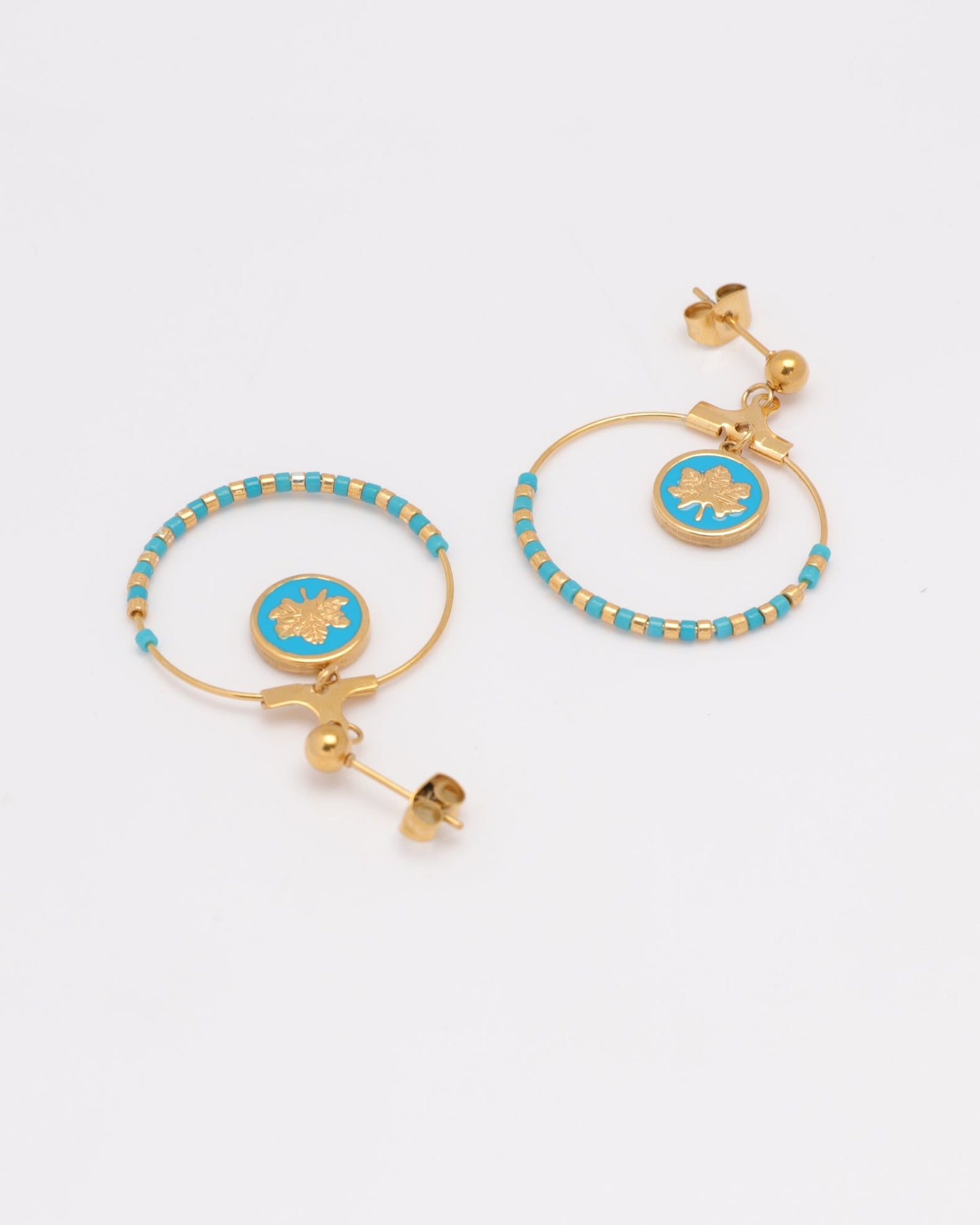 Heychic Azura Gold Leaf and Bead Earrings (Blue)