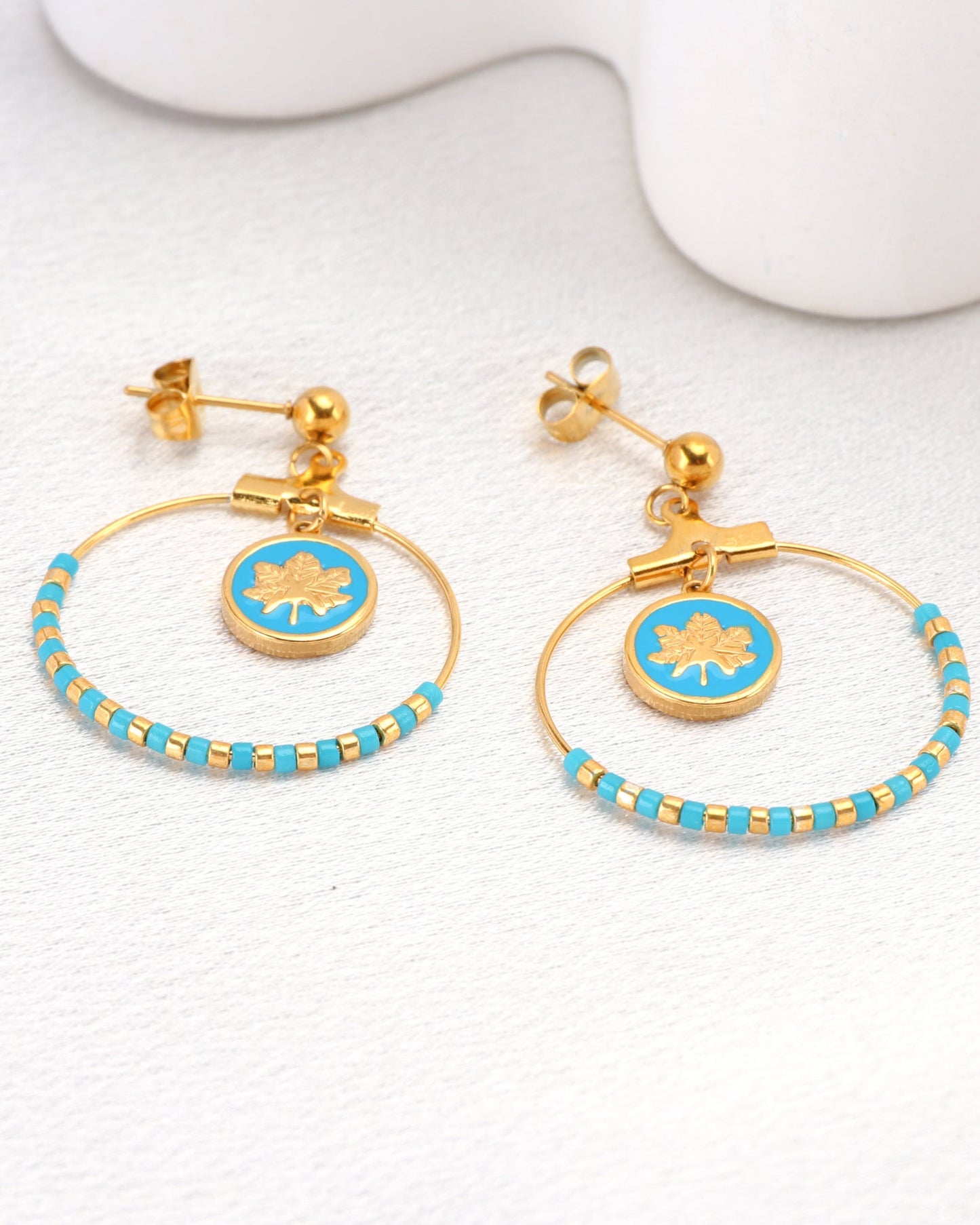 Heychic Azura Gold Leaf and Bead Earrings (Blue)