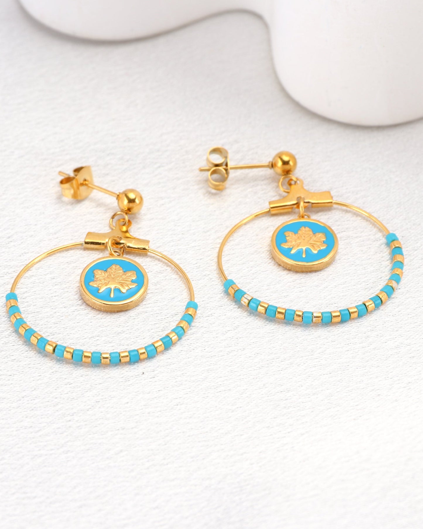 Heychic Azura Gold Leaf and Bead Earrings (Blue)