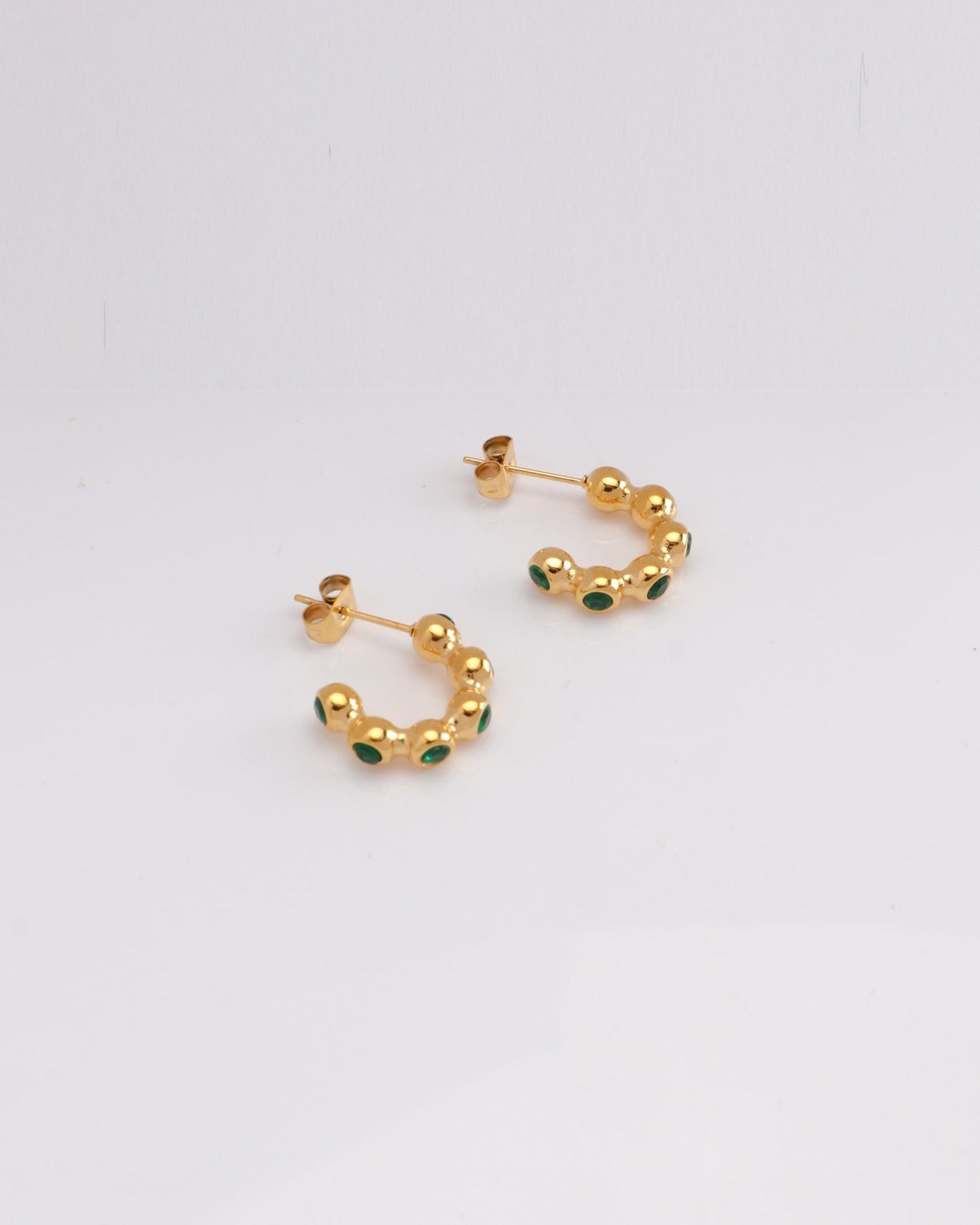 Heychic Jane Mini Ball Zirconia Hoop Earrings (Green)