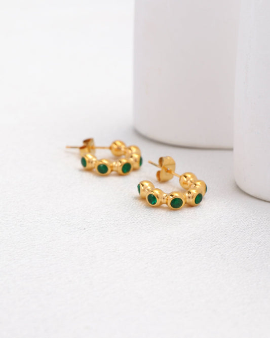 Image of Accessories. Productname: Jane Mini Ball Green Zirconia Hoop Earrings in Green colour by brand - Heychic