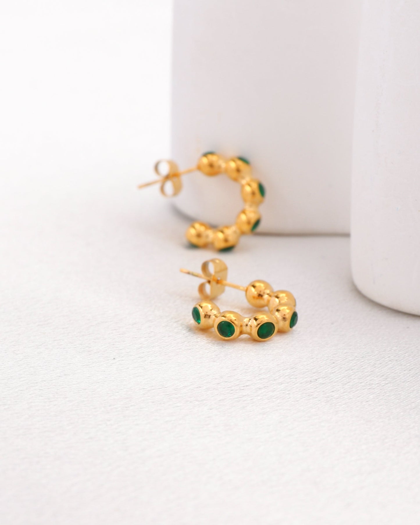 Heychic Jane Mini Ball Zirconia Hoop Earrings (Green)