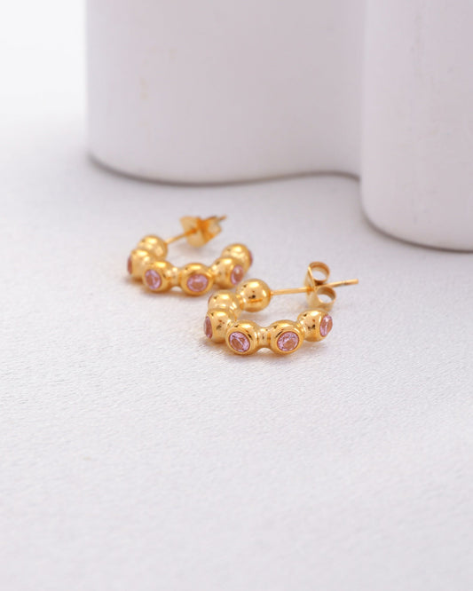 Image of Accessories. Productname: Jane Mini Ball Pink Zirconia Hoop Earrings in Pink colour by brand - Heychic