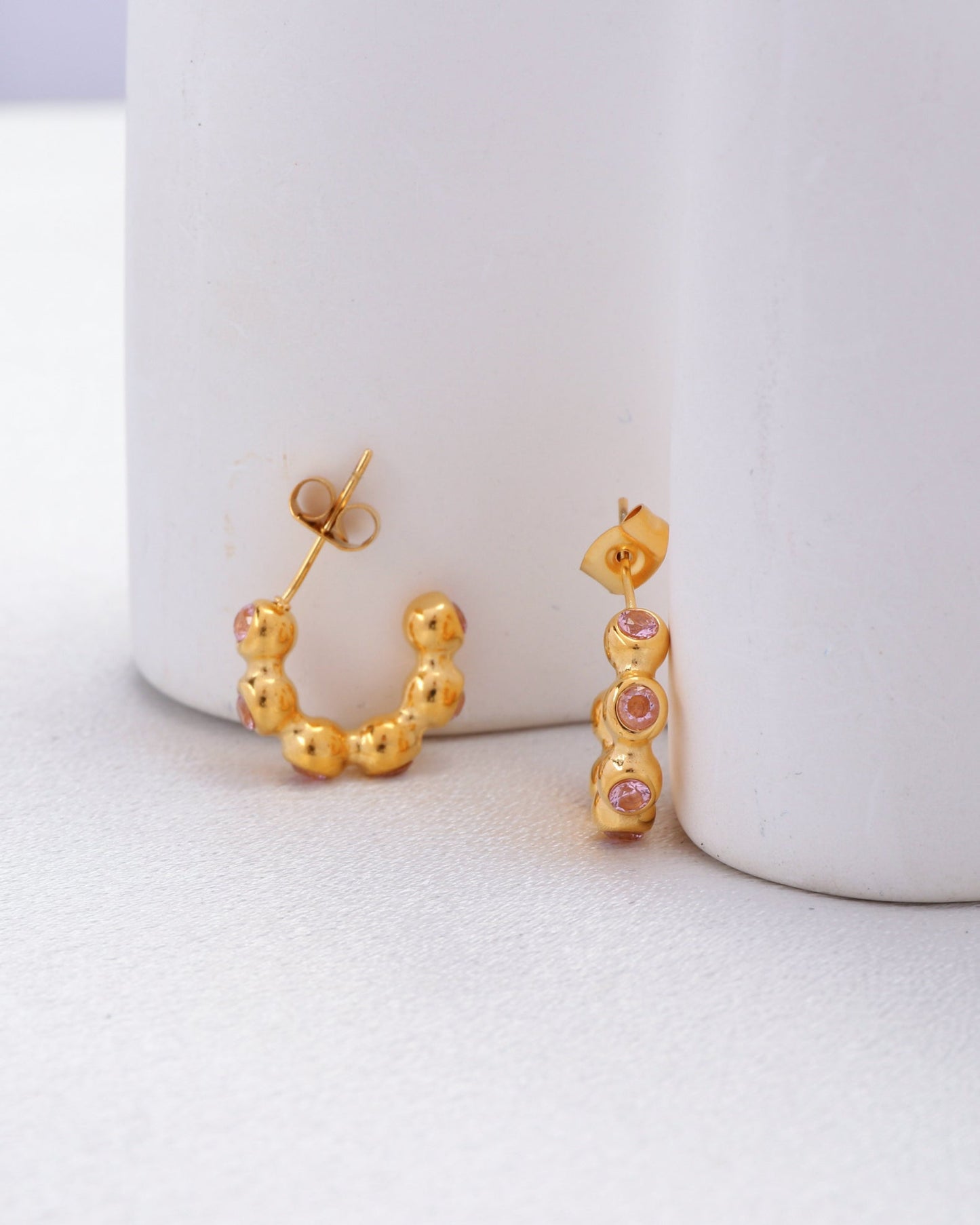 Heychic Jane Mini Ball Zirconia Hoop Earrings (Pink)
