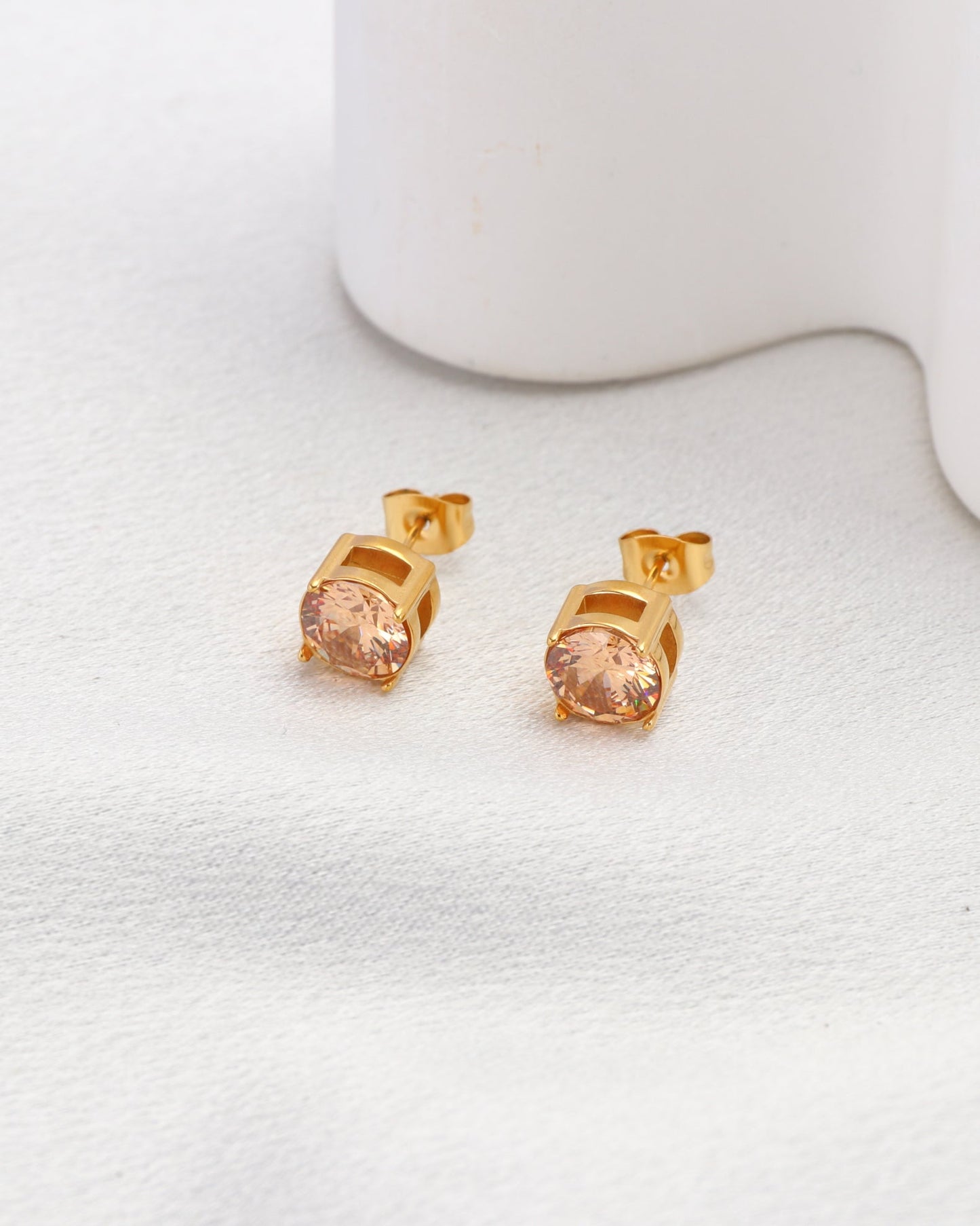 Image of Accessories. Product name - Champagne 8mm Zirconia Gold Stud Earrings in Gold colour by brand - Heychic