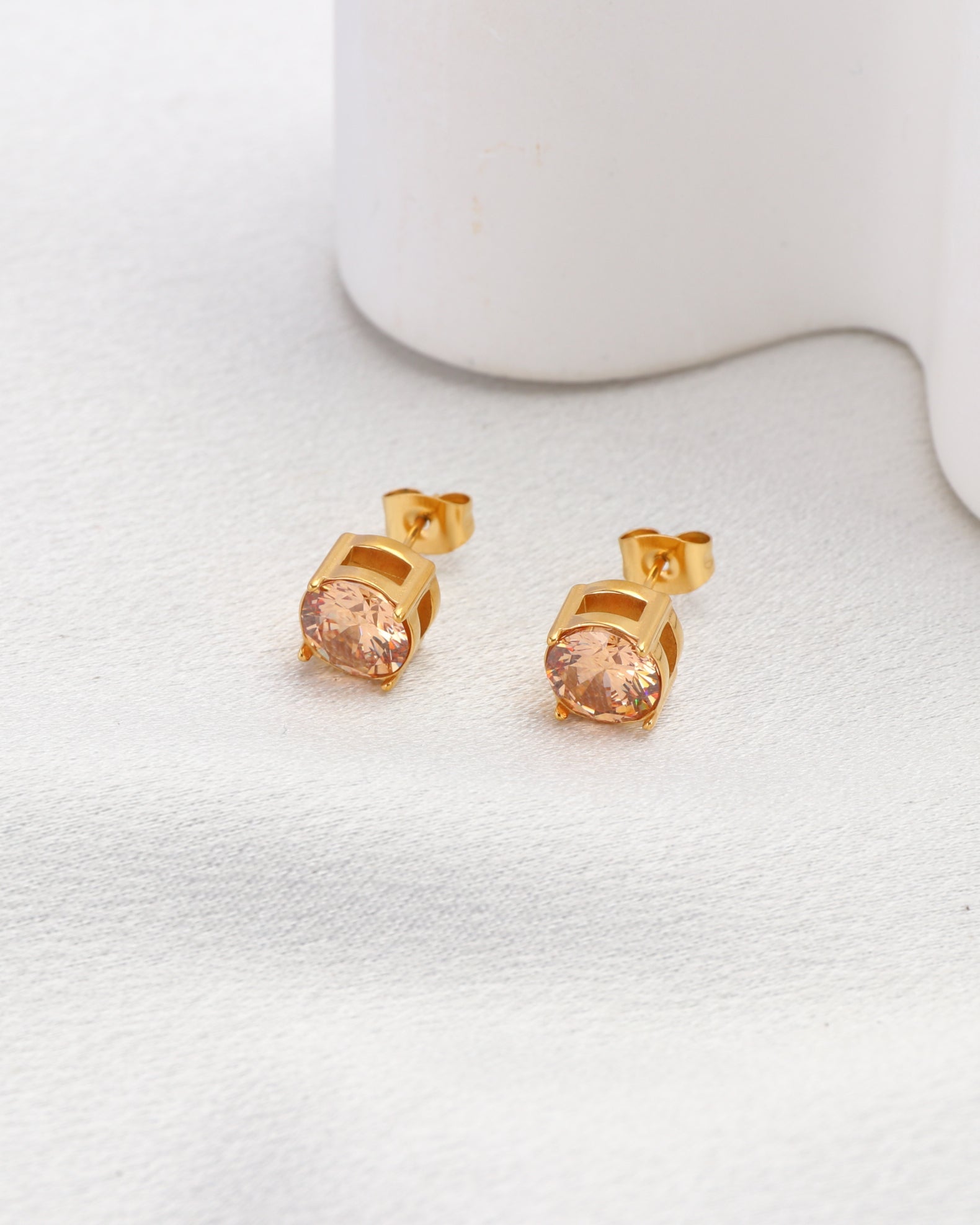 Image of Accessories. Product name - Champagne 8mm Zirconia Gold Stud Earrings in Gold colour by brand - Heychic