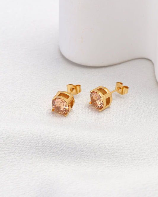 Heychic Champagne 8mm Zirconia Stud Earrings (Gold)