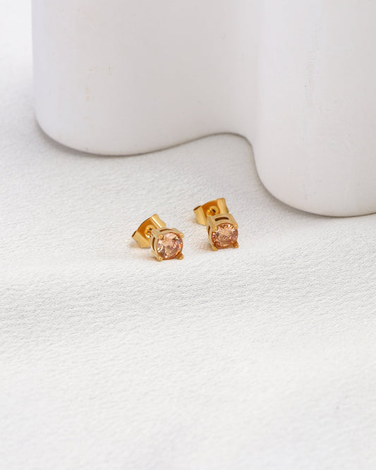 Heychic Champagne 5mm Zirconia Stud Earrings (Gold)