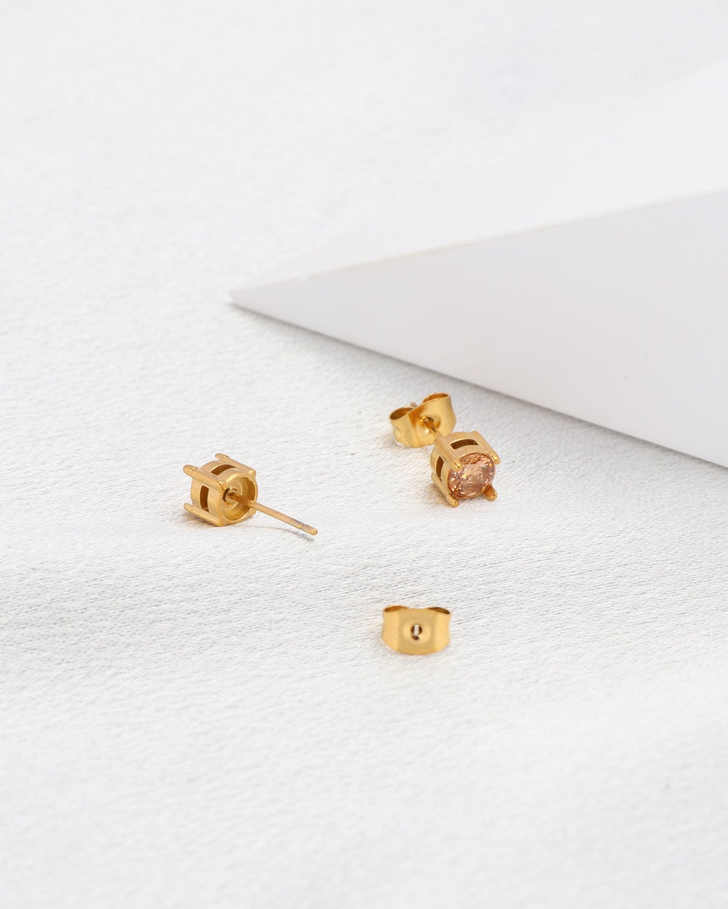 Image of Accessories. Product name - Champagne 5mm Zirconia Gold Stud Earrings in Gold colour by brand - Heychic