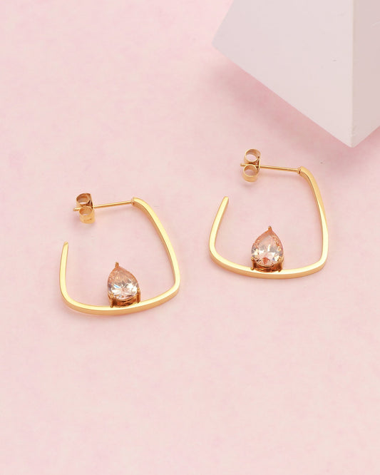 Image of Accessories. Productname: Champagne Teardrop Zirconia Gold Block Hoop Earrings in Gold colour by brand - Heychic