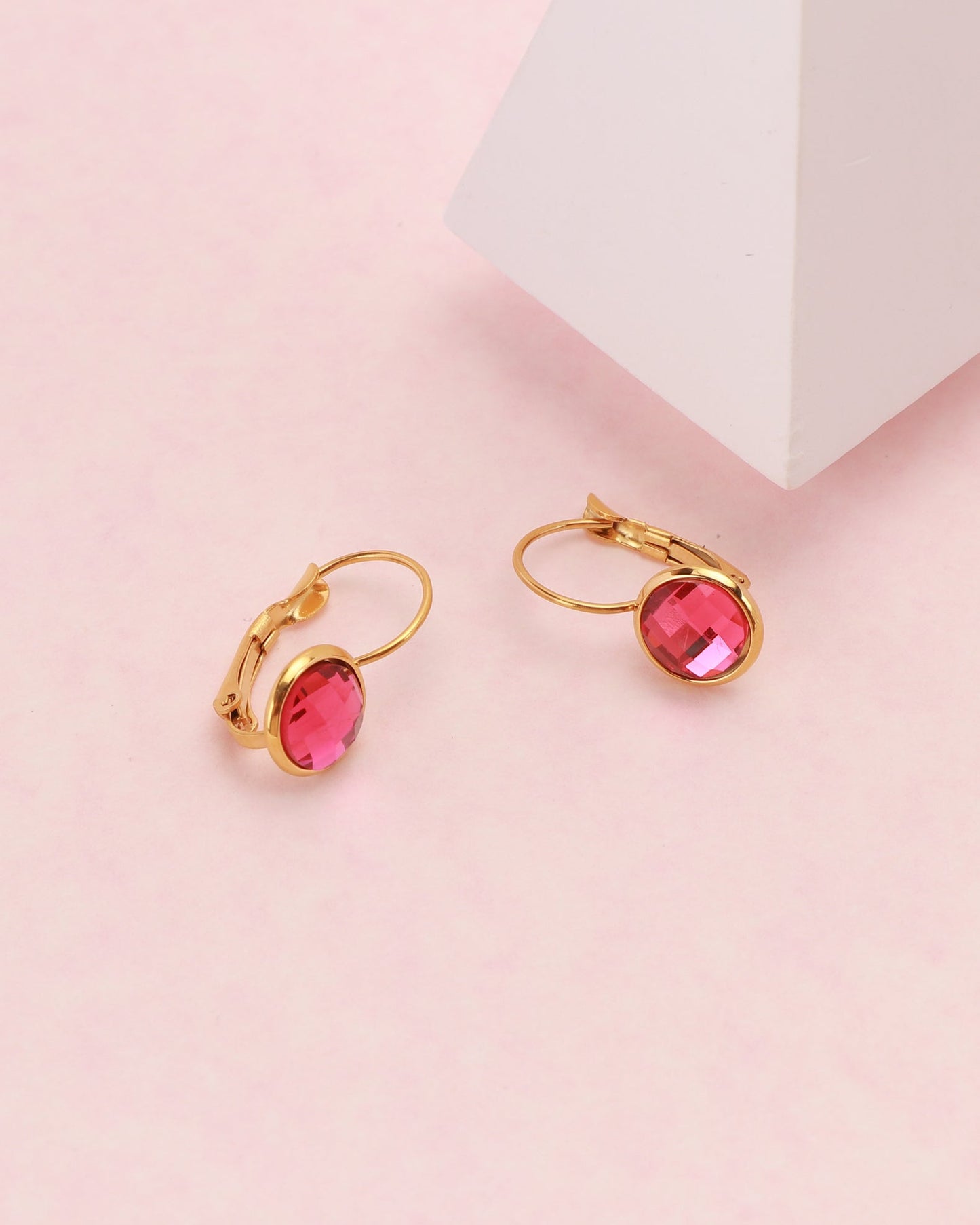 Image of Accessories. Product name - Jemima Pink Crystal Gold Earrings in Pink colour by brand - Heychic