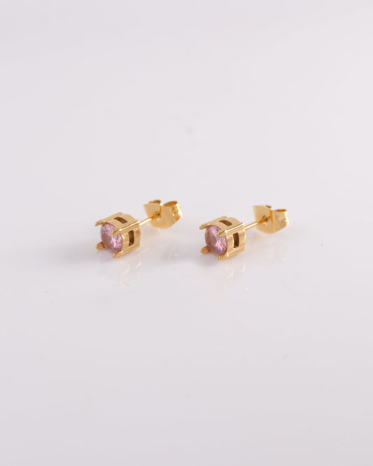 Image of Accessories. Productname: Pink 5mm Zirconia Gold Stud Earrings in Pink colour by brand - Heychic