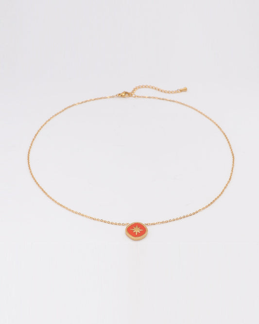 Heychic Vermilion Gold Star Necklace (Red)