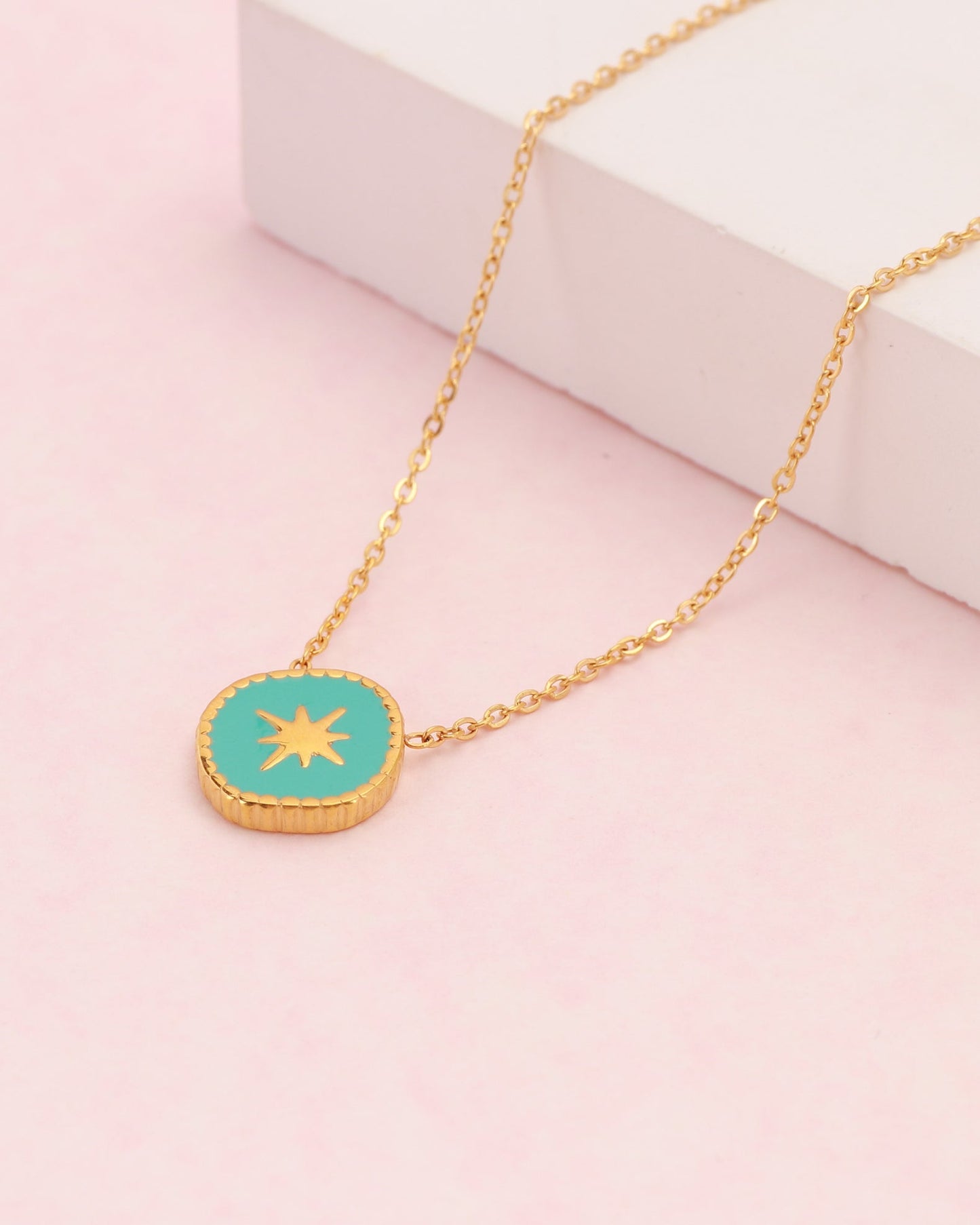 Image of Accessories. Product name - Aqua Blue Gold Star Necklace in Blue colour by brand - Heychic