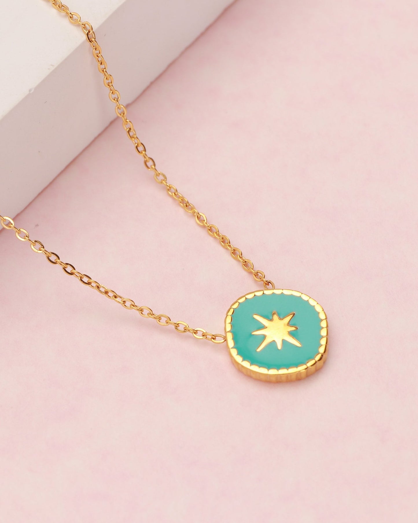Heychic Aqua Gold Star Necklace (Blue)