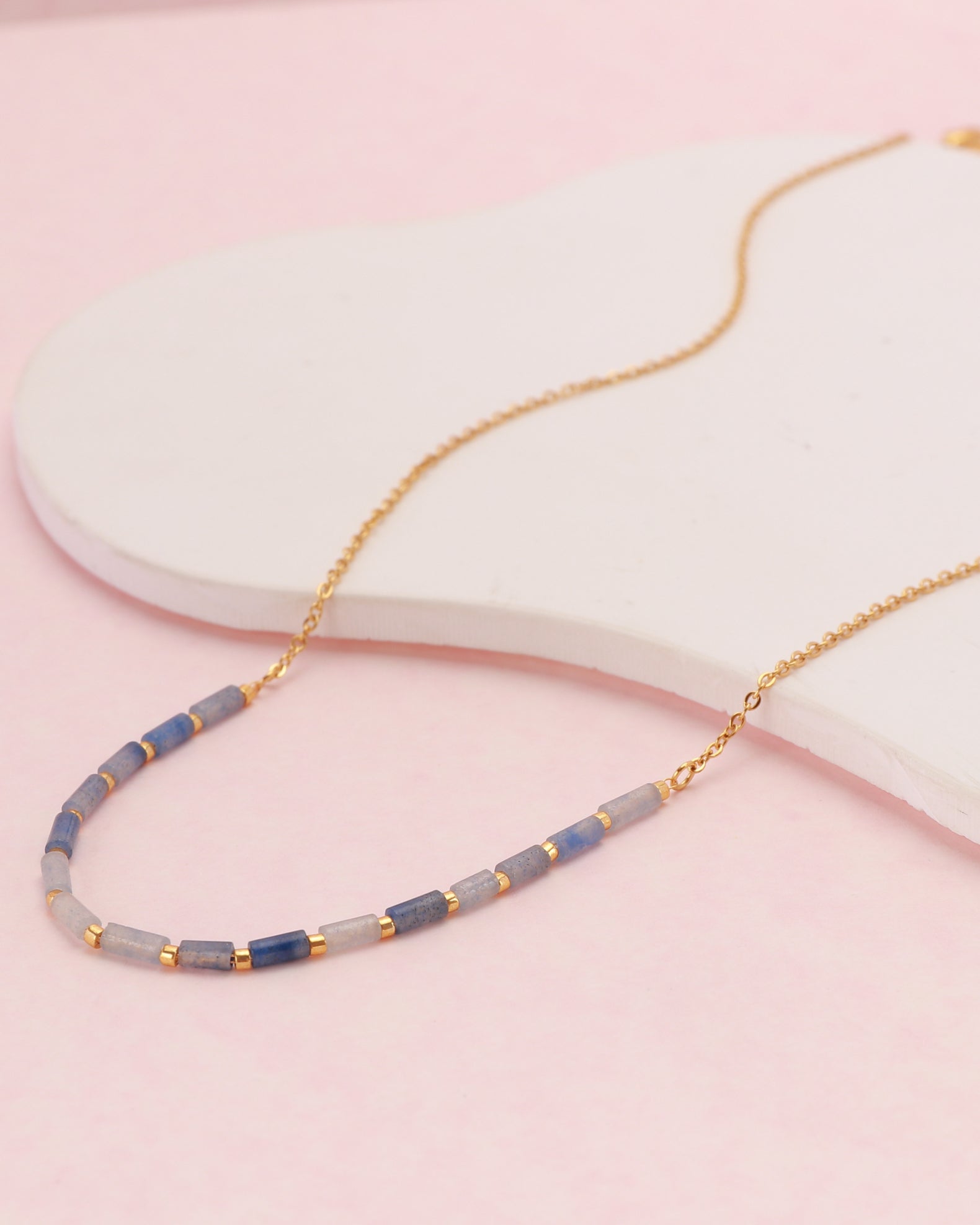 Image of Accessories. Product name - Aurora Blue Aventurine Bead Necklace in Blue colour by brand - Heychic