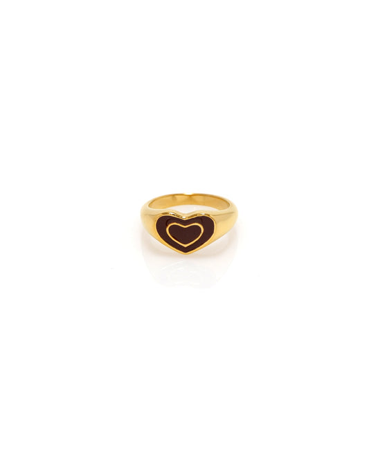 Image of Accessories. Productname: Brown Heart Gold Ring in Brown colour by brand - Heychic