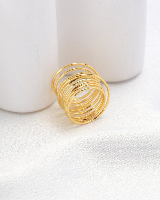 Image of Accessories. Productname: Solara Gold Thin Multi Wrap Ring in Multi colour by brand - Heychic