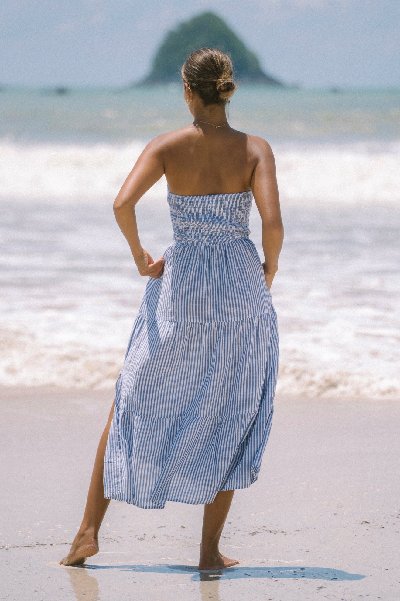 Heychic Riley Stripe Strapless Midi Dress (Blue)