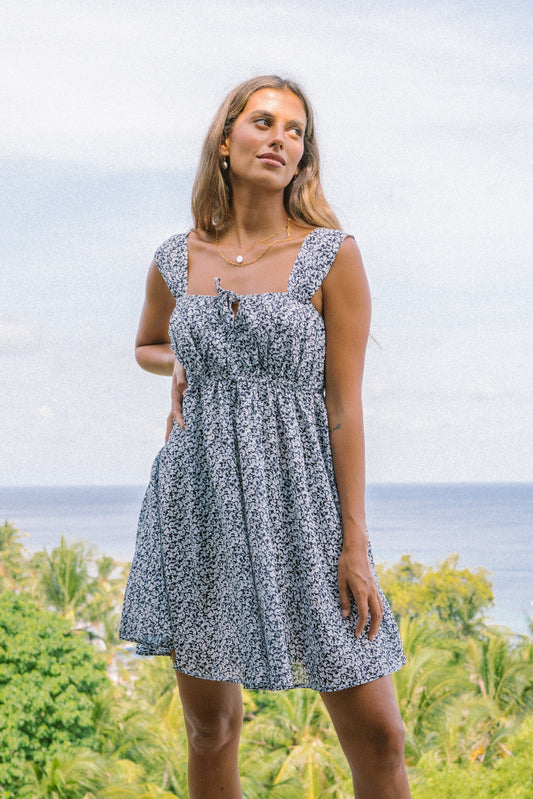 Image of Dresses. Productname: Heychic Cassia White Ditsy Floral Mini Dress in Black colour by brand - Heychic
