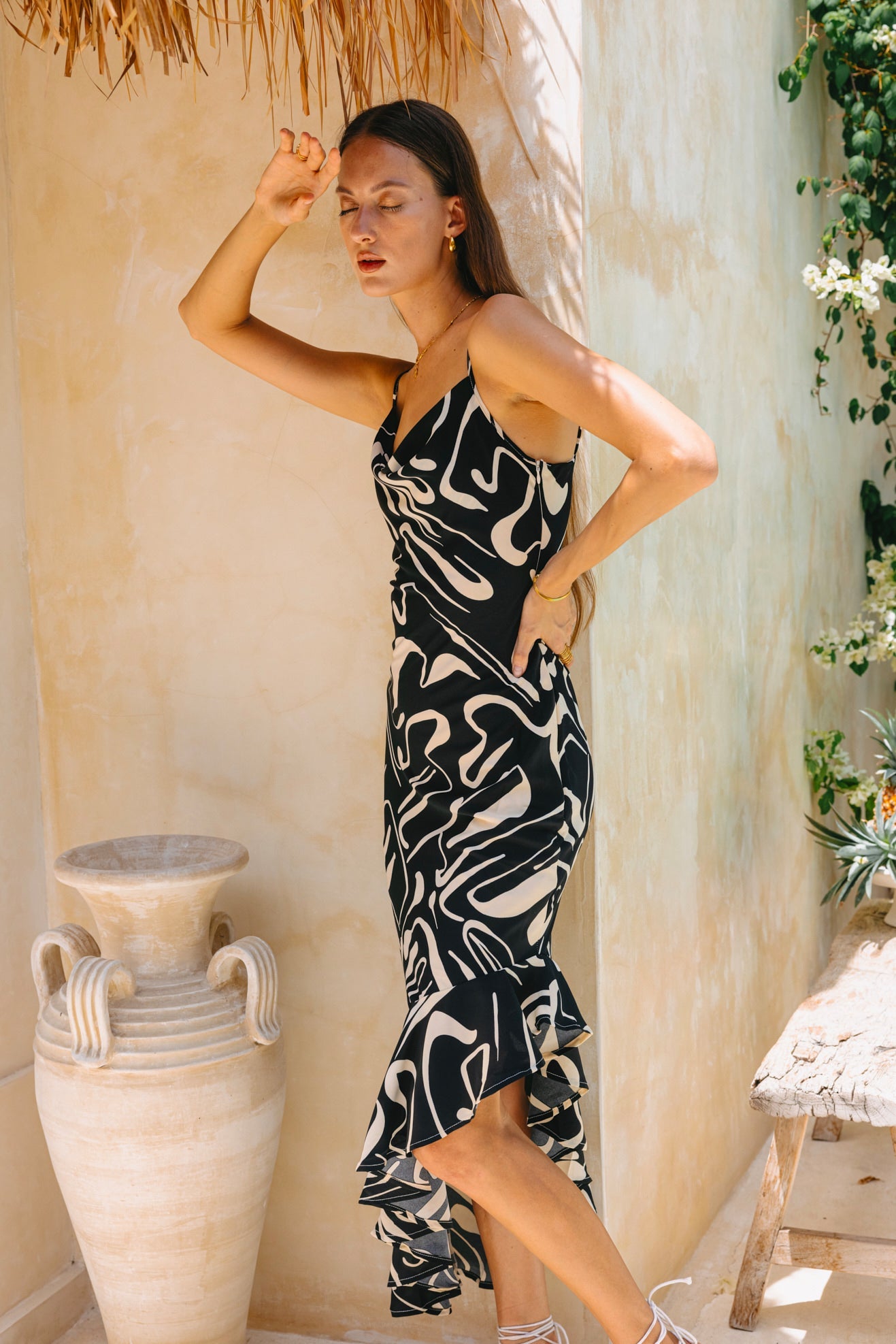 Heychic Niko Abstract Asymmetric Maxi Dress (Black)