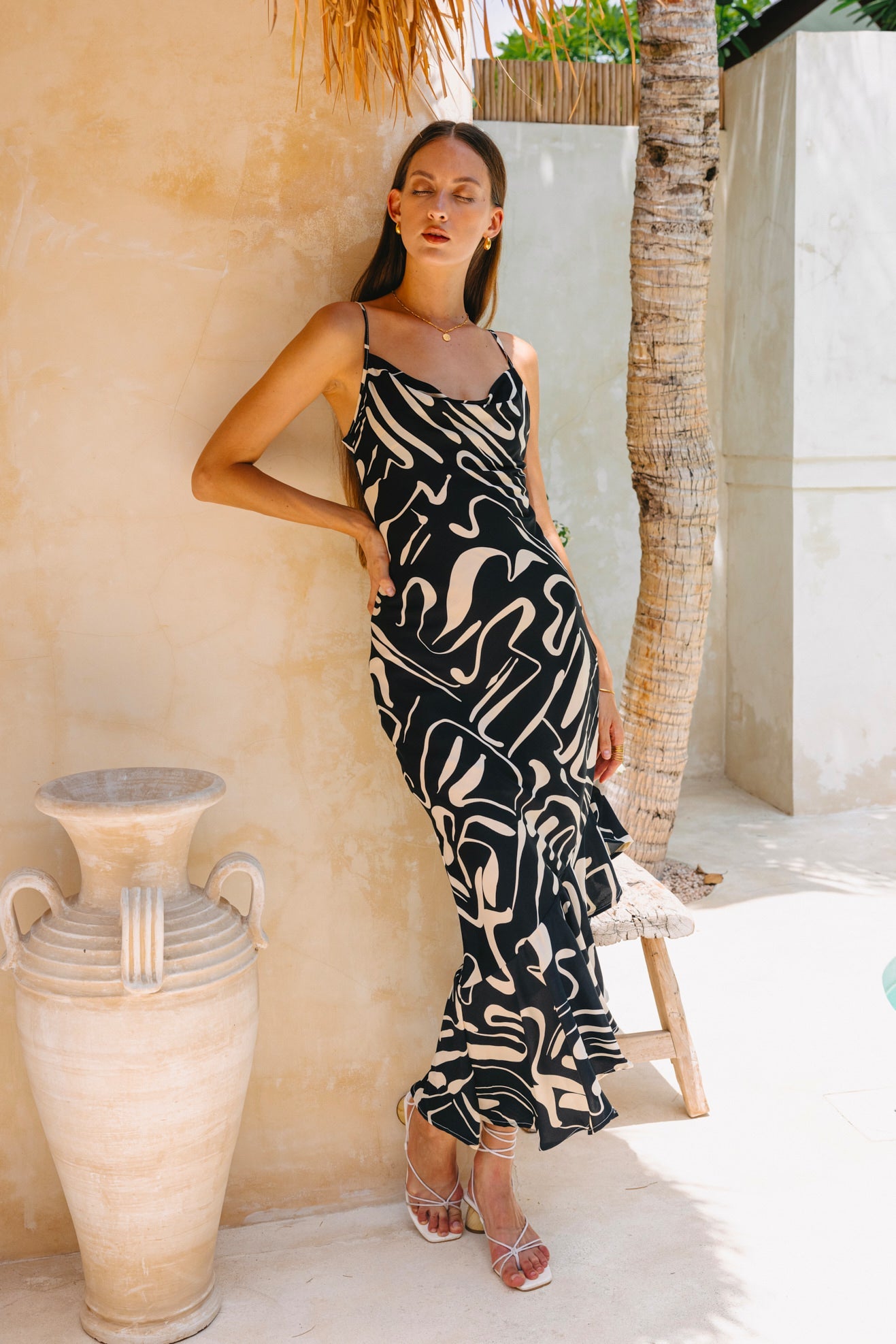 Heychic Niko Abstract Asymmetric Maxi Dress (Black)