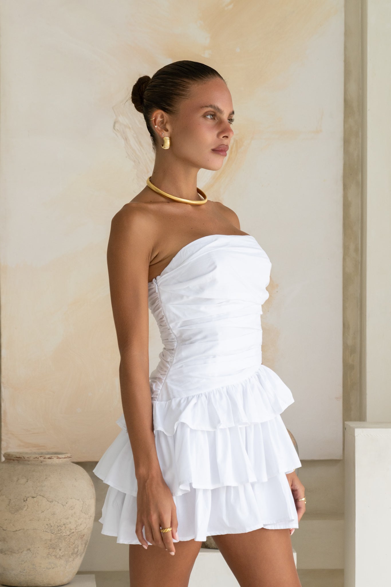 Heychic Cadence Ruffle Mini Dress (White)
