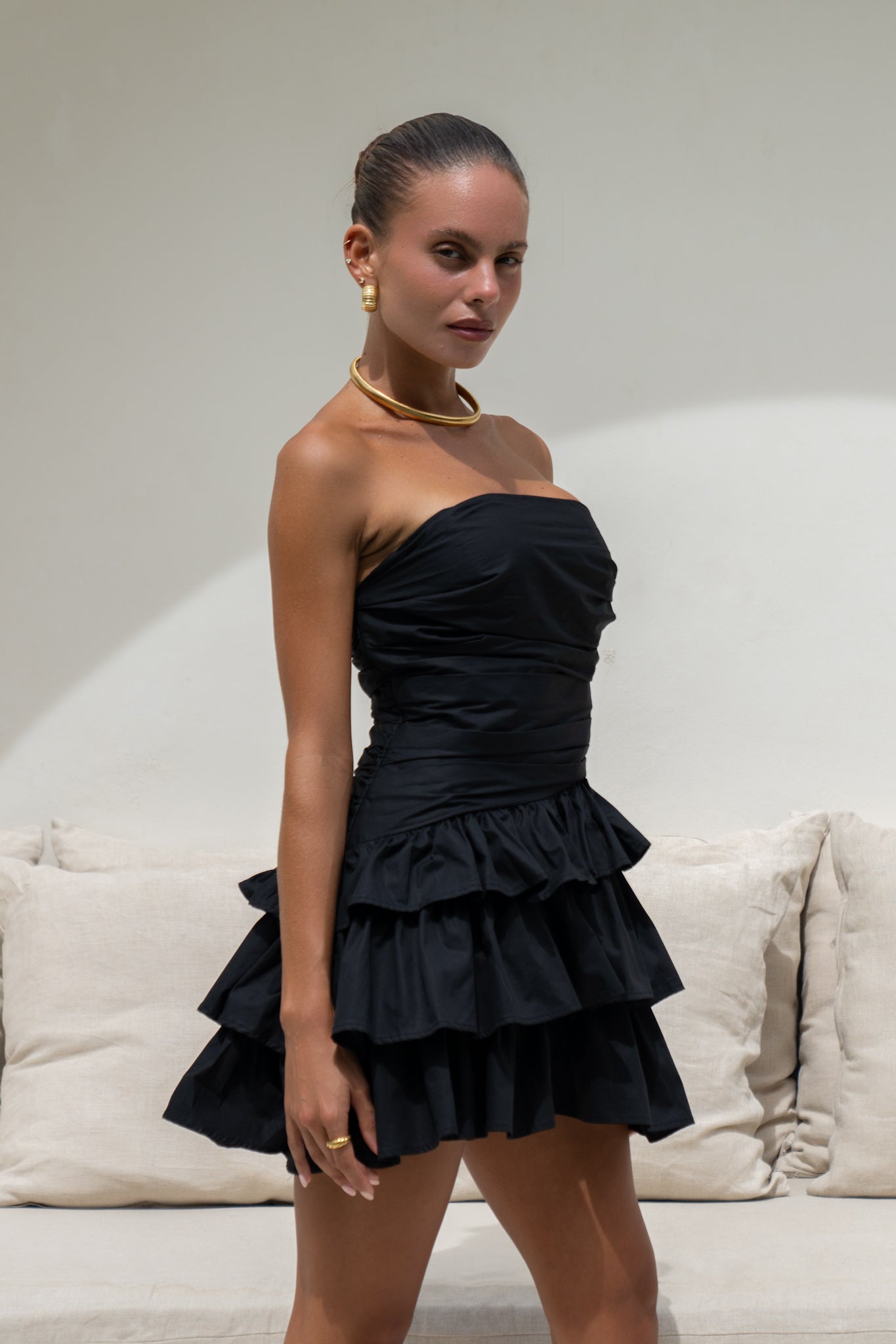 Heychic Cadence Ruffle Mini Dress (Black)