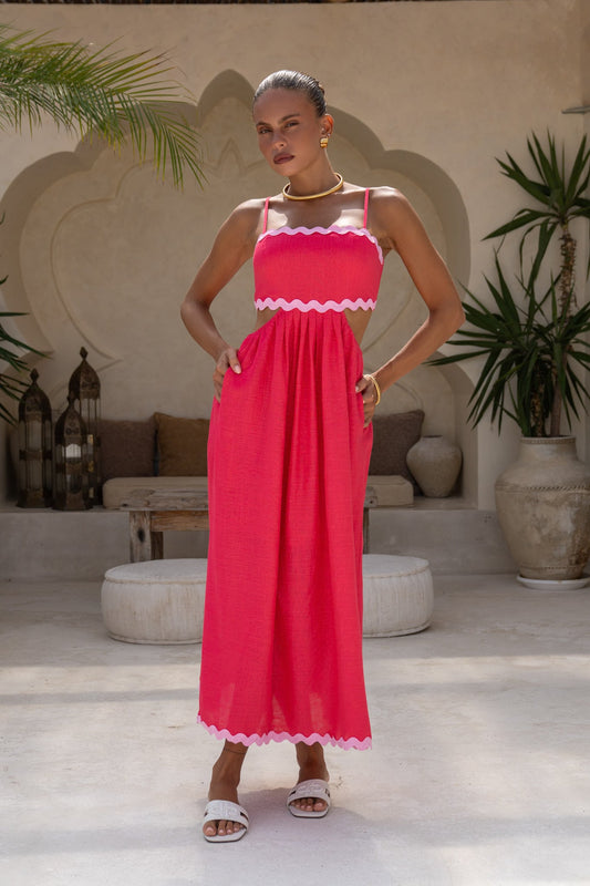 Image of Dresses. Productname: Heychic Daisy Pink Ric Rac Maxi Dress in Hot colour by brand - Heychic