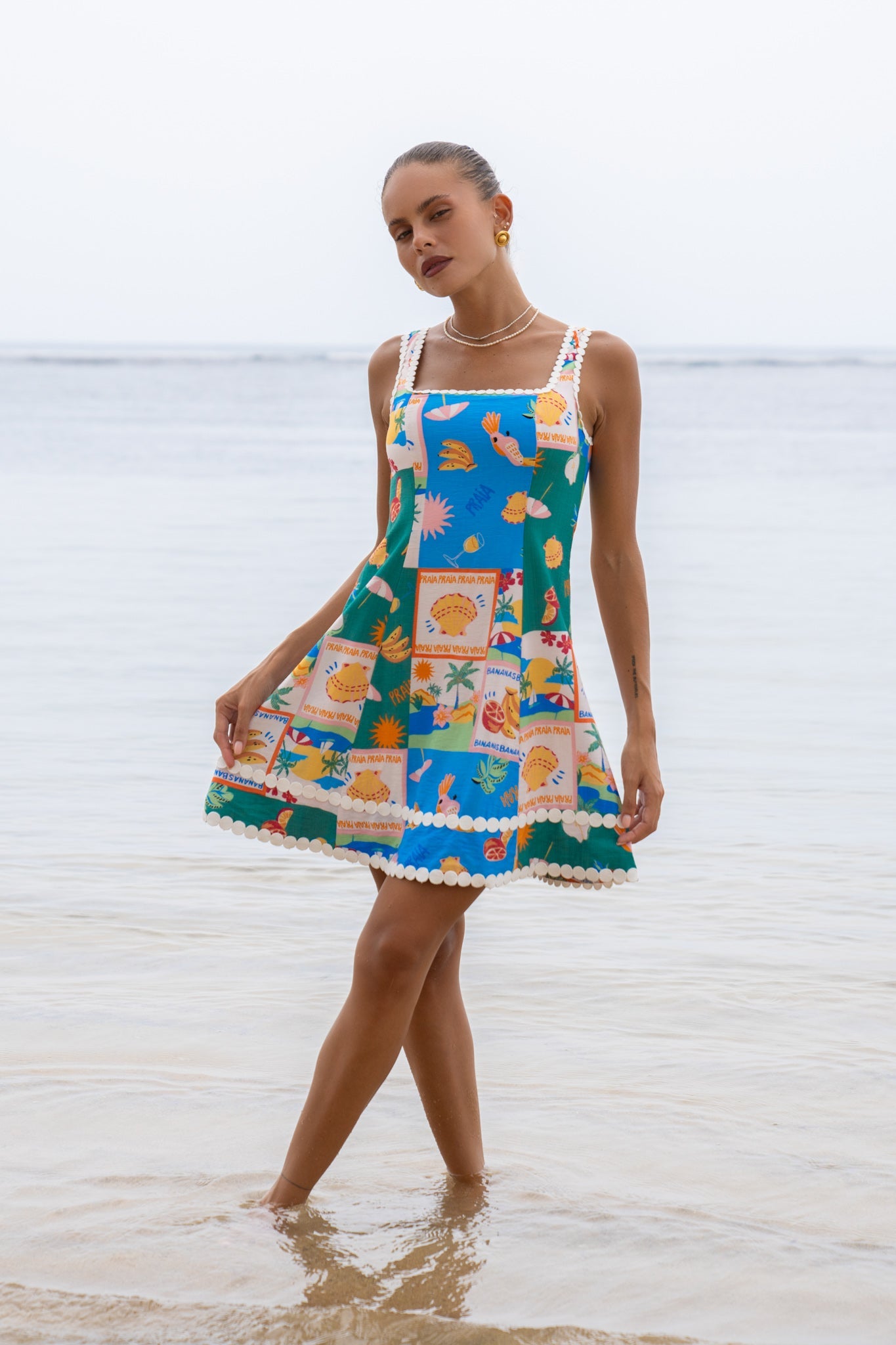 Heychic Praia Multicolour Tropical Lace Detail Mini Dress (Multi)